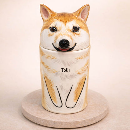 Hand-sculpted 3D relief dog urn personalized from photo - Golden Retriever style