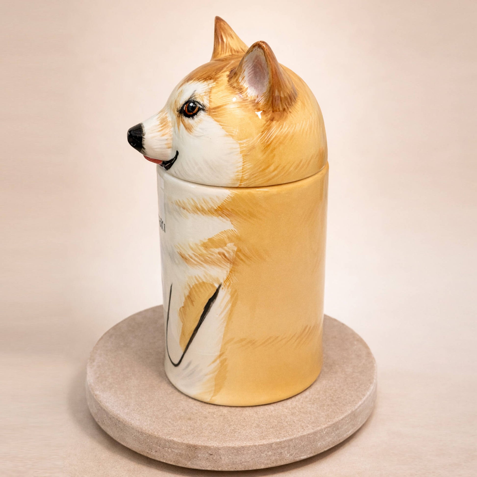 Lifelike porcelain pet memorial urn side profile - Artist sculpted dog spirit capture