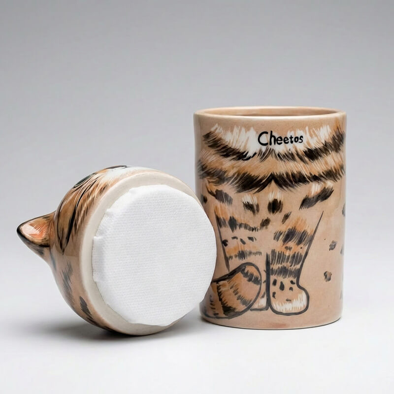 Sacred moisture-proof seal on Hollow Paw cat urn: Artisans meticulously hand-wrapping non-woven fabric for an airtight sanctuary.