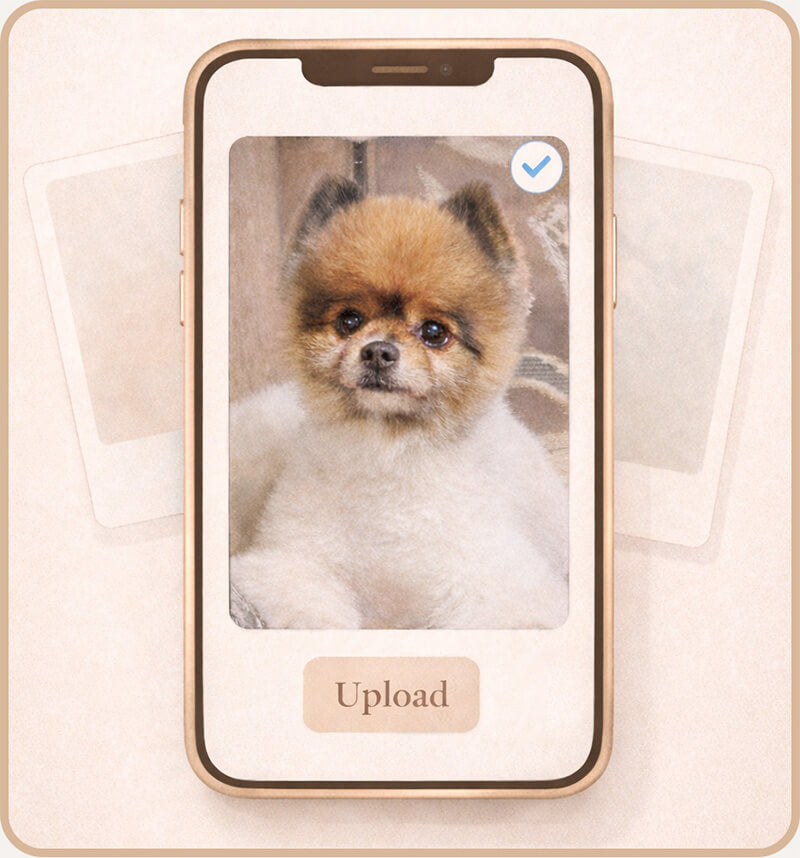 Step 1: Customer submits pet photos from different angles to Hollow Paw for professional 3D relief sculpture analysis.