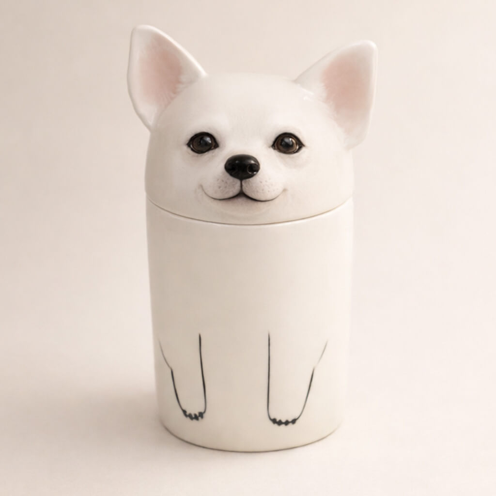 The finished Hollow Paw handcrafted 3D relief porcelain pet urn, a timeless and durable memorial for a beloved companion.