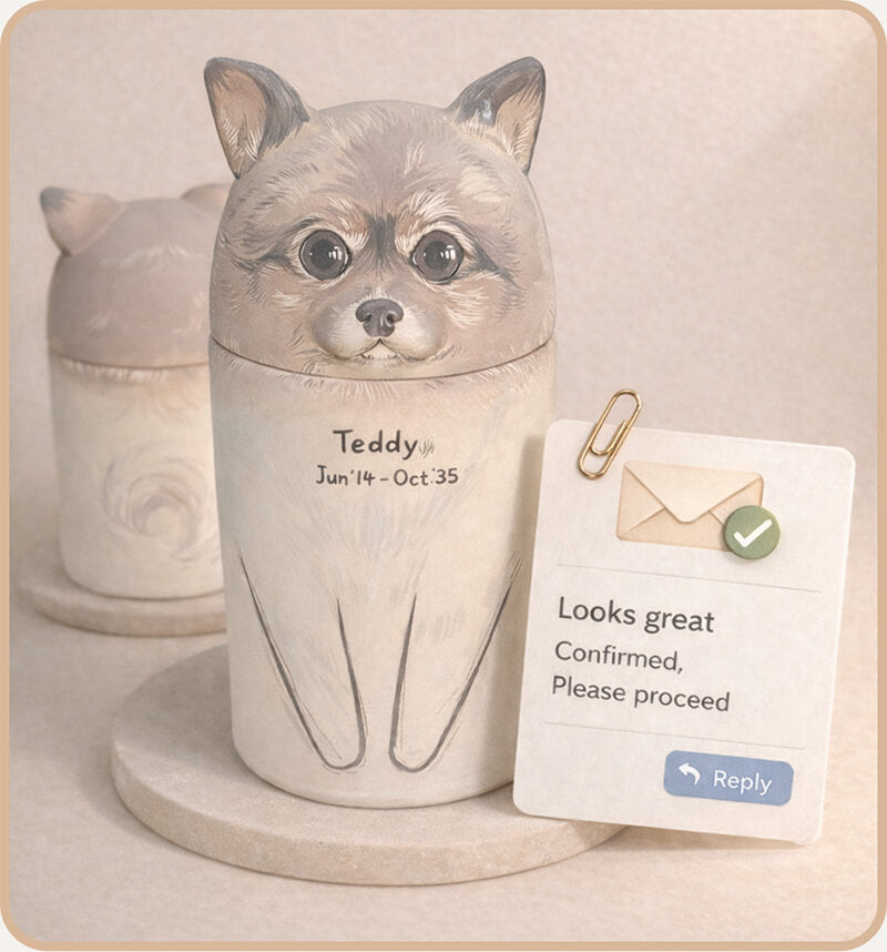 Step 2: Hollow Paw artist provides a digital draft for customer approval, ensuring the unique spirit and markings are captured perfectly.